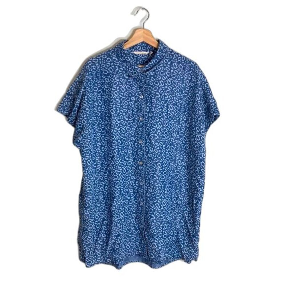 Soft Surroundings Women's Blue Leopard Print Button Tunic Top XL